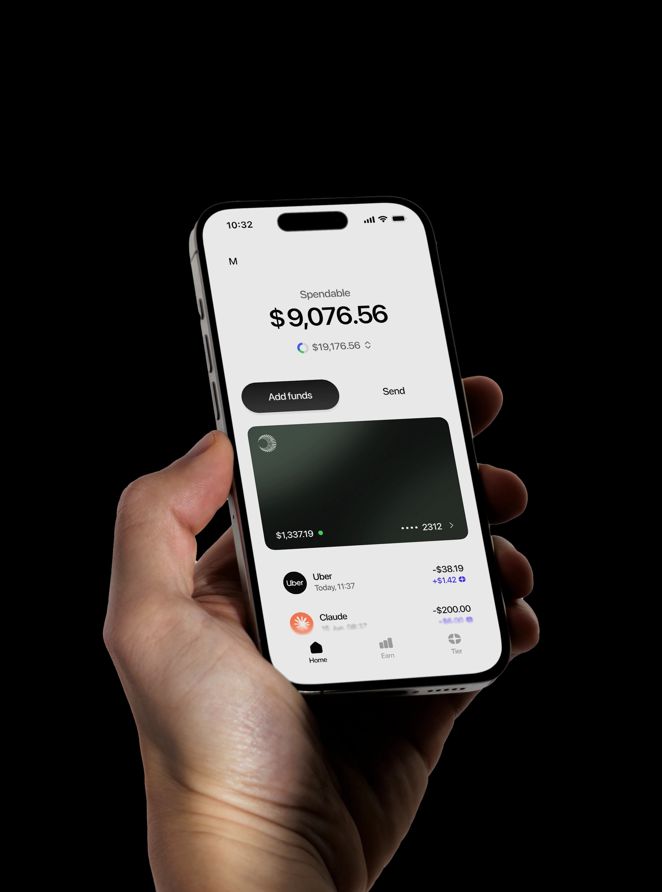 Rally app showing account balance and card controls